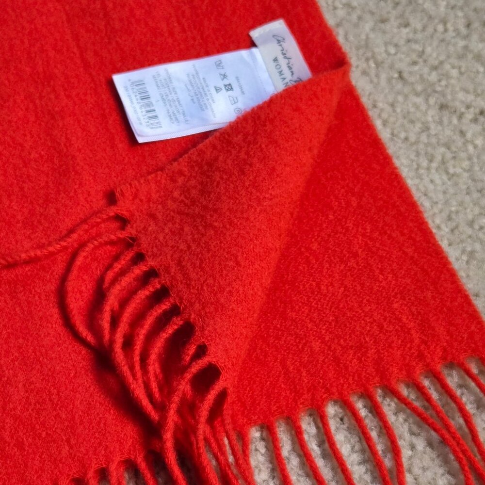 NWOT Christian Berg Wool Cashmere Fringe Scarf Red Orange - Picture 6 of 12